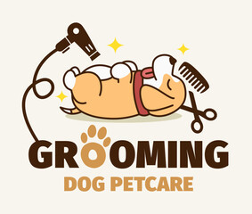 Dog or pet grooming and washing logo design template. Pet Care salon sign. Vector illustration.