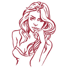 woman with long hair vector for card illustration background