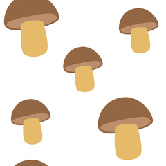 illustration of porcini mushroom seamless pattern on white background.  mushroom season concept, autumn.  printing on clothes, tablecloths, napkins, dishes, children's toys.