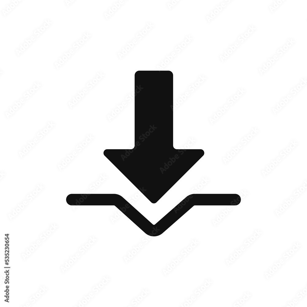 Poster download web files icon. black down arrow as symbol of downloading online updates and applications w