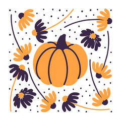 Obraz na płótnie Canvas Vector illustration with pumpkin and flowers