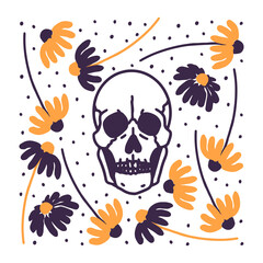 Vector illustration. Skull with flowers