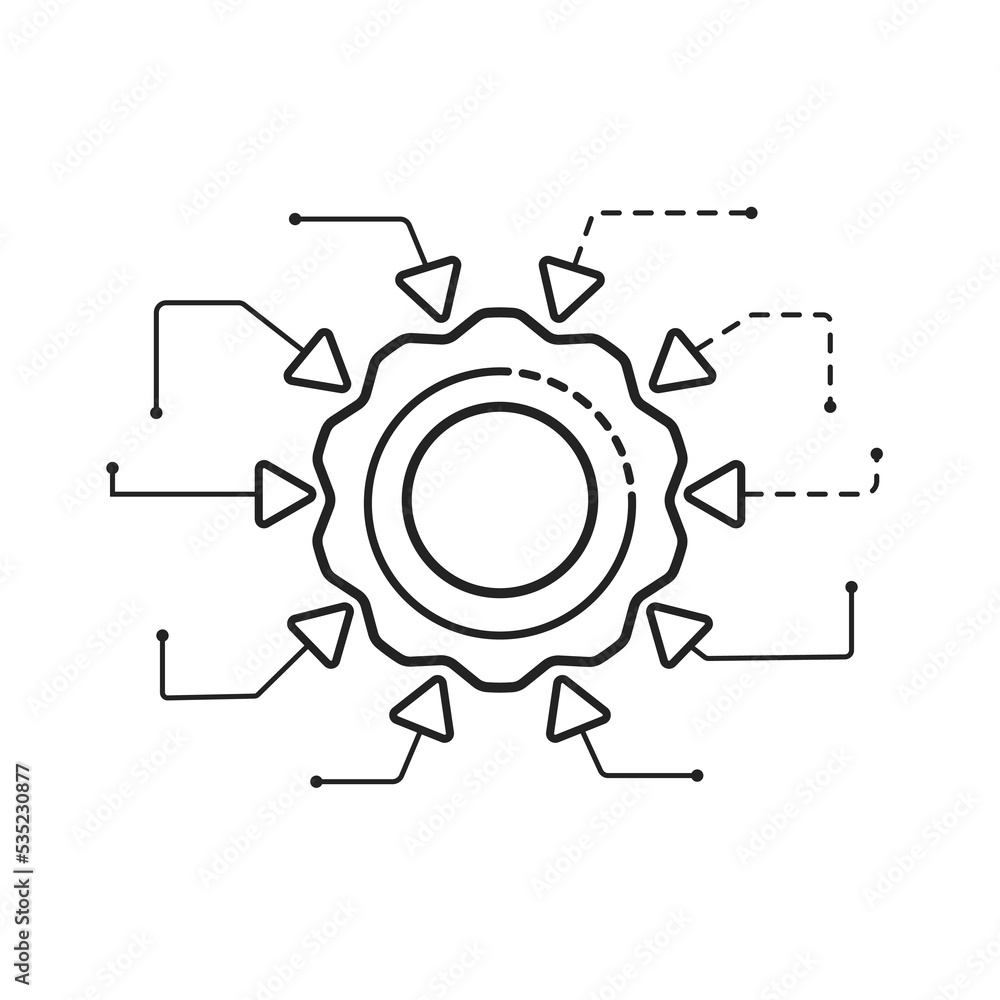 Poster automated control system icon. schematic data optimization with innovative control and digital indus