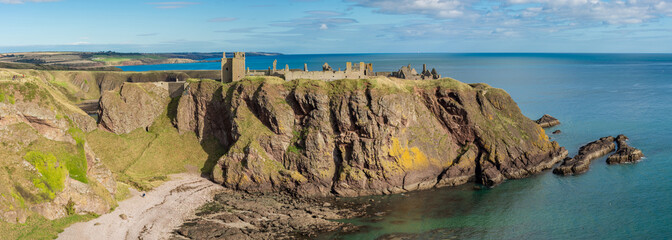 Dunnottar Castle in Scotland on the North Sea coast, beautiful landscape