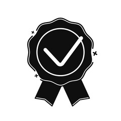 Black quality mark icon. Quality certificate award for luxury products with winner checkmark and successful vector endorsement