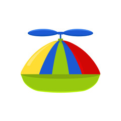 Colored baby hat with propeller icon. Funny striped cap with blue and green stripes with fun helicopter vector design