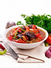 Ragout vegetable with eggplant on napkin