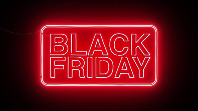 Neon Black Friday sign. Red letters sign animation in 4K.