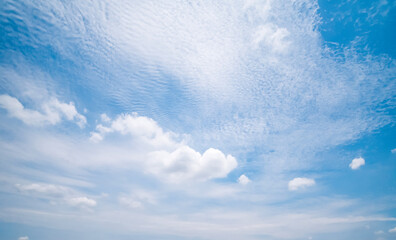 Naklejka na ściany i meble Panoramic view of clear blue sky and clouds, clouds with background.