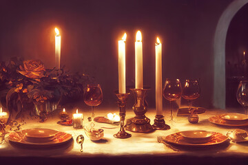 Romantisches Abendessen mit Kerzenlicht Illustration