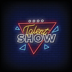 Obraz premium Neon Sign talent show with Brick Wall Background vector