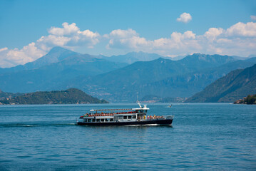 Beautiful panorama of lake Como with a small coastal town, famous tourism destination