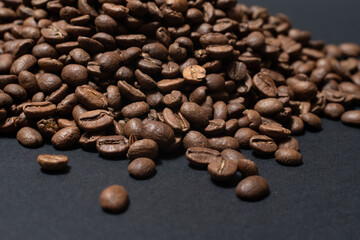 Top view of coffee beans, texture of coffee beans.