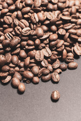Top view of coffee beans, texture of coffee beans.