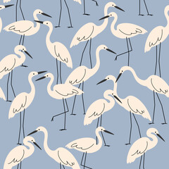 Seamless trendy pattern with stork. Cartoon vector illustration for prints, clothing, packaging and postcards.