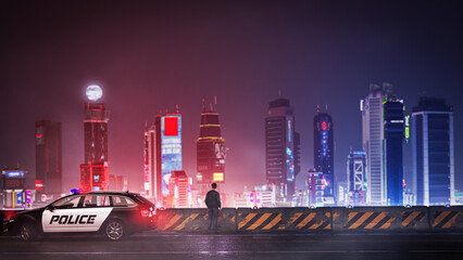 Night cyberpunk city. 3d illustration