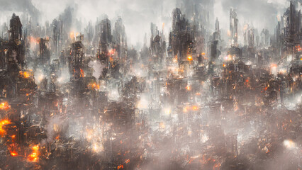 Futuristic dystopian city, digital illustration