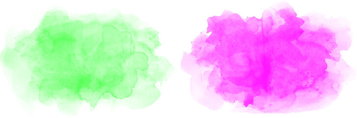 Fototapeta premium Watercolor vector art background. Pink and green stains paint for cards, flyer, poster, banner and cover design. Bright colors for backdrop. Brush strokes painted watercolour vector texture for design