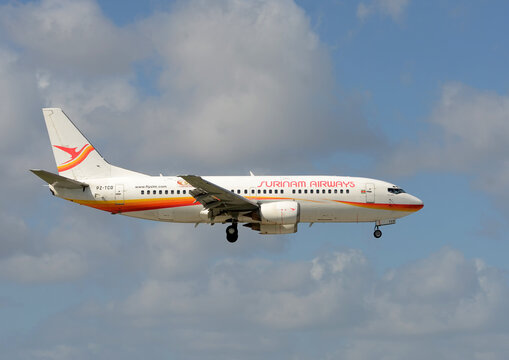 Surinam Airways Passenger Jet Boeing 737 Arriving In Miami