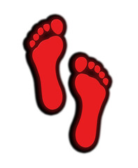 two red glass bare traces. bare trail close-up. isolated footprint. 3D image. 3D visualization.