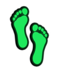 two green glass bare traces. bare trail close-up. isolated footprint. 3D image. 3D visualization.