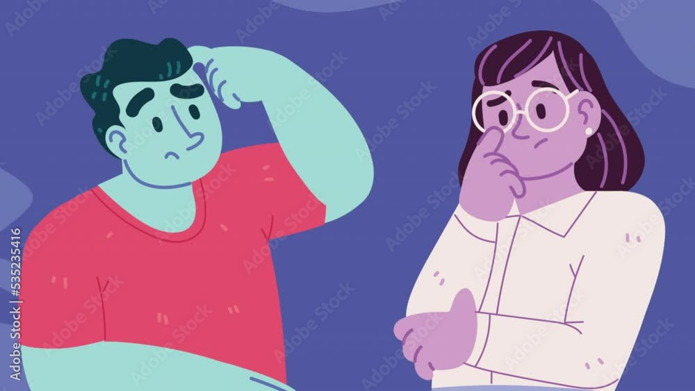 Poster couple with doubts characters animation
