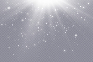 Falling snow.Christmas background.Snow blizzard.Transparent background.Light effect.