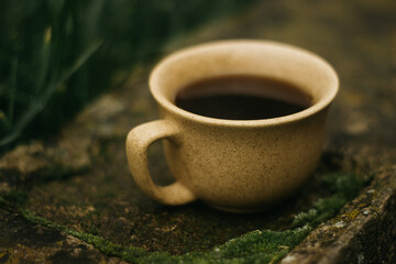 cup of coffee in the morning. espresso coffee. Coffee porridge on a dark background