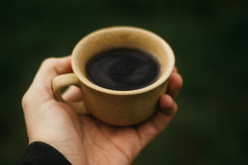 cup of coffee in the morning. espresso coffee. Coffee porridge on a dark background