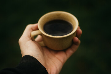 cup of coffee in the morning. espresso coffee. Coffee porridge on a dark background