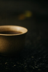 Obraz na płótnie Canvas cup of coffee in the morning. espresso coffee. Coffee porridge on a dark background