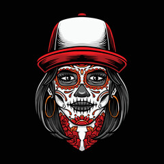 sugarskull women with red hat vector