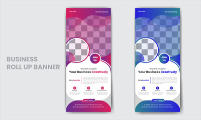 Modern roll up banner template design, vector editable file, agency business banner, x-banner layout, creative promotion