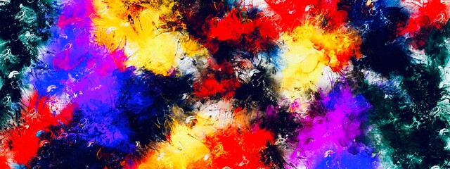 Abstract color paint made with acrylic brush stroke on black background, hand drawn art, colored smudge, dry painting, thick layer of material