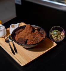 Bingsu Coaca and Brownie Serve with sweetened condensed milk and chocolate