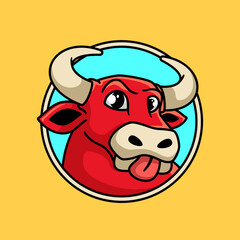 Badge cow mascot cartoon character, flat design style