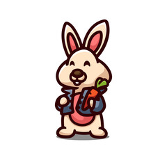 Bunny holding carrot cartoon mascot character, flat design style