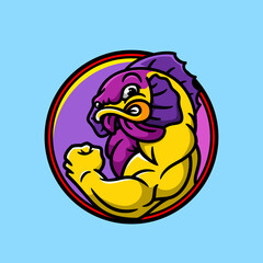 Body builder muscle fish cartoon mascot, flat design style