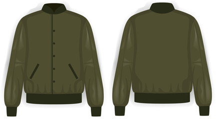 Green bomber jacket army front and back view, vector mockup illustration