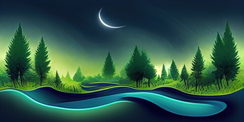 Obraz na płótnie Canvas night forest landscape