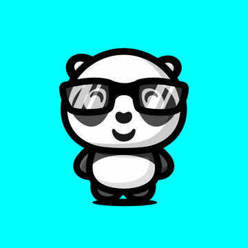 Cute baby panda with eyeglasses. Flat design style