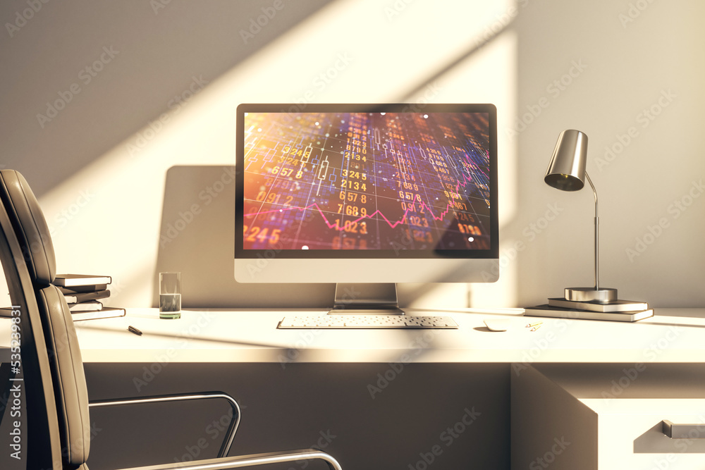Aufkleber modern computer monitor with abstract creative statistics data hologram, statistics and analytics co