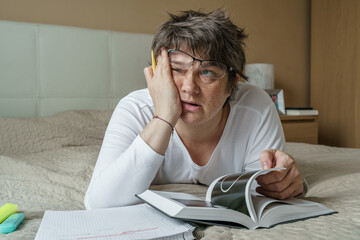 Woman feeling overwhelmed by self learning at home 