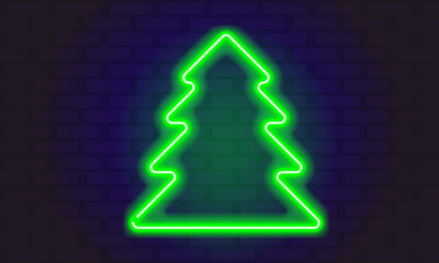 glowing green neon christmas tree creative design background
