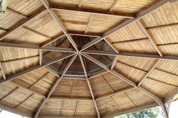 Detail of a wood bower.  Wood roof