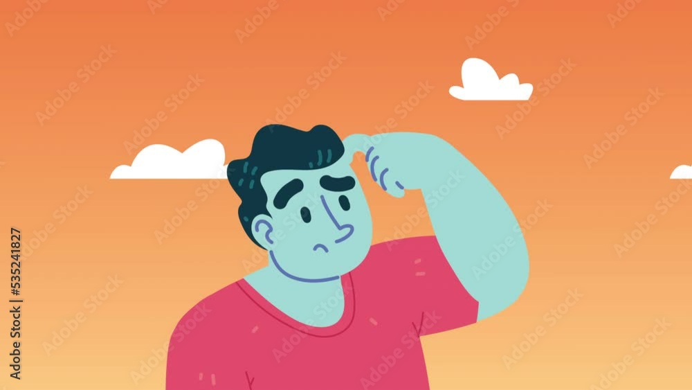 Poster toung man thinking character animation