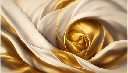 背景素材:ゴージャスな金色と白色の布（シルクサテン）の背景generative ai	 - obrazy, fototapety, plakaty