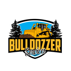 Bulldozzer logo template vector. Heavy equipment logo vector for construction company. Creative earthmover services illustration for logo © Ryantha