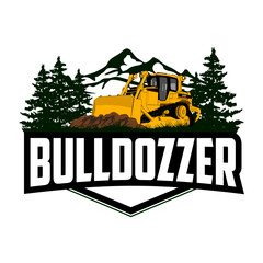 Bulldozer logo with tree and mountain theme © Ryantha