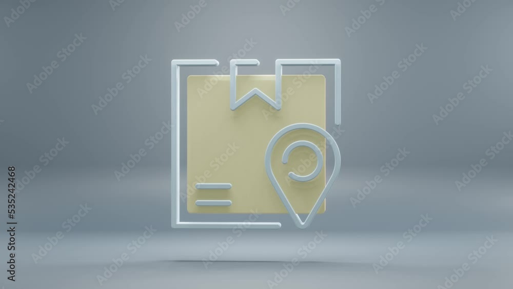Poster beautiful abstract delivery box tracking location yellow light symbol icons on a blue background. 3d